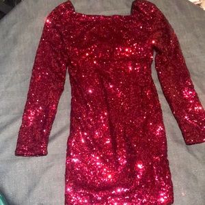 Plum sequin short cocktail dress long sleeves